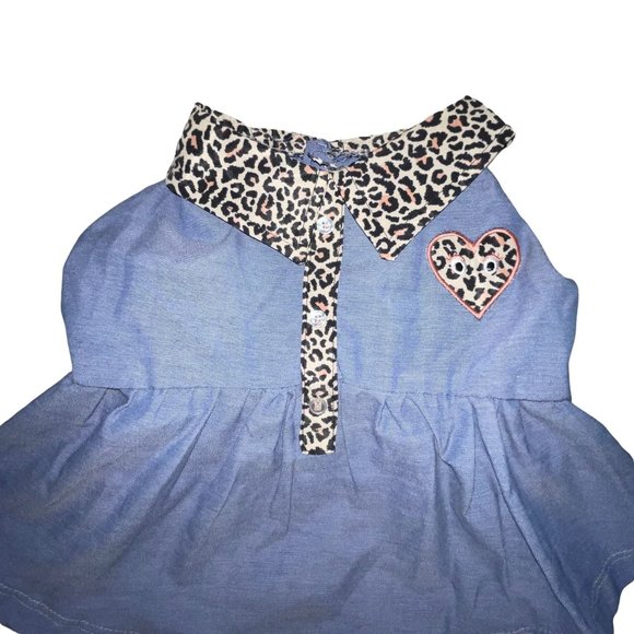 NWT Top Paw Denim With Cheetah Blue Heart Dress Shirt Dog L - Picture 2 of 6